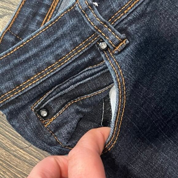 Miss Anna Womens Flare Jeans Mid Rise Denim 5 Pockets Dark Wash Blue Size 38 - Picture 5 of 11